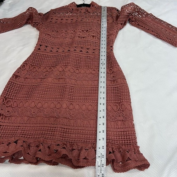 Two Sisters Riverdale Mauve Pink Lace Crochet Long Sleeve‎ Mini Dress 6 M NWT - Picture 6 of 13